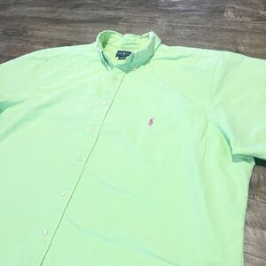 Ralph Lauren Shirt Mens 2XL Tall 2XLT Green Button Down Short Sleeve Pony Mens